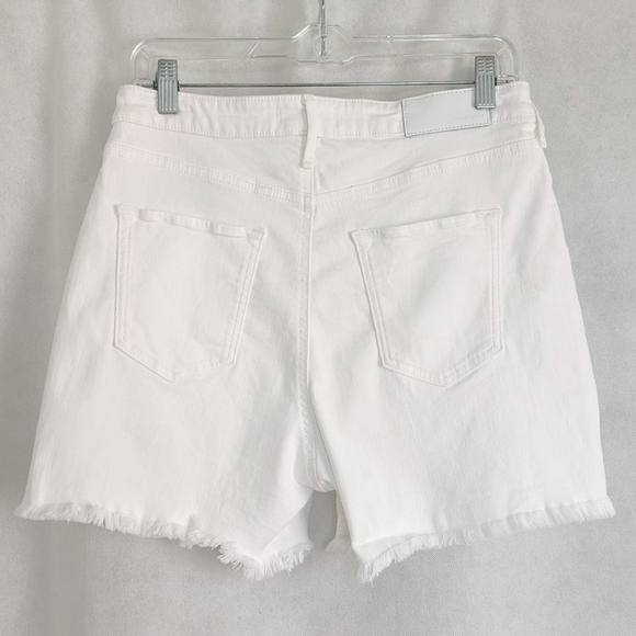 High Rise Optic White Raw Hem Denim Shorts - Picture 4 of 7
